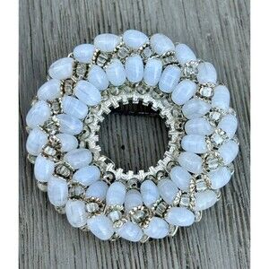 Miriam Haskell Brooch Gorgeous Pale Blue Opal-like Glass beads Filagree circle